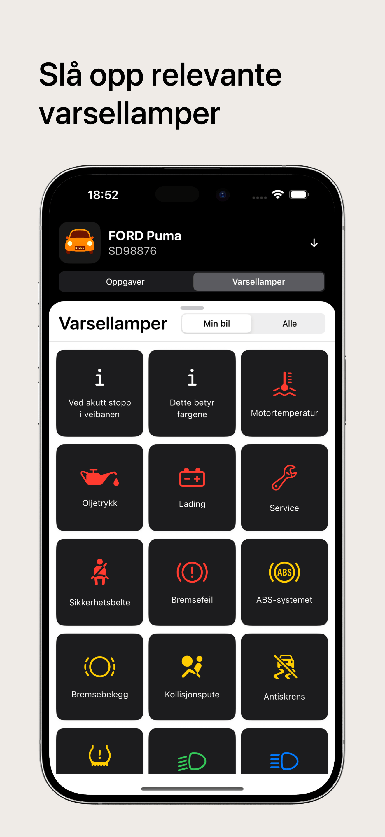 Slå opp relevante varsellamper